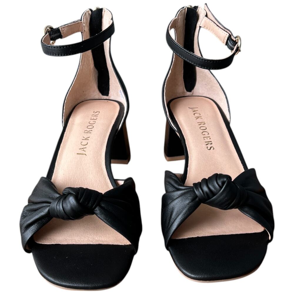 JACK ROGERS Abigail Mid Heel Women's Size 8 Black Leather Knot Dress Sandals - Picture 8 of 14